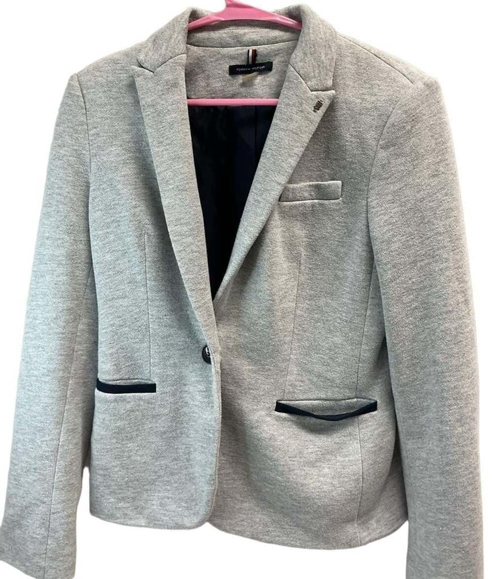 Tommy Hilfiger Blazer Size 2 Gray Cotton Blend Elbow Patches